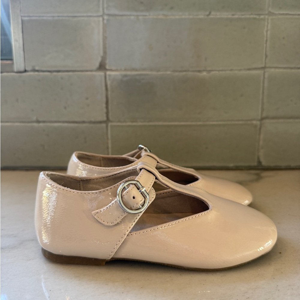 ZARA Girls Patent T-Strap Ballet Flats in taupe or Nude